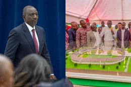 Collage photo of President William Ruto and an artistic design of the Kipchoge Keino stadium in Nandi.